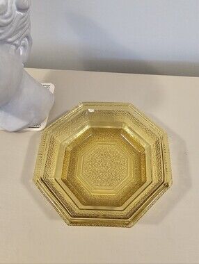 Vintage-MCM Anchor Hocking Amber Octagon Glass Serving Bowl